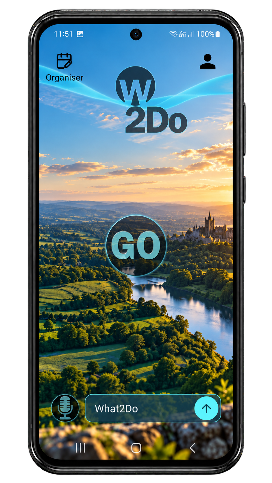 What2Do Home screen in a phone